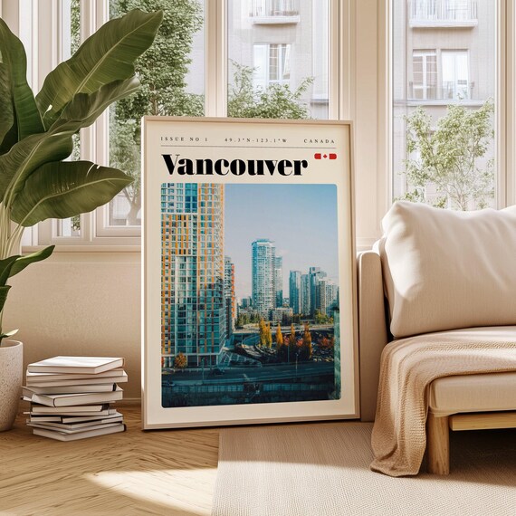 Vancouver Travel Poster, Canada Digital Print, Modern Wall Art, Printable Wall Decor, Vintage Cities, Digital Download, Art