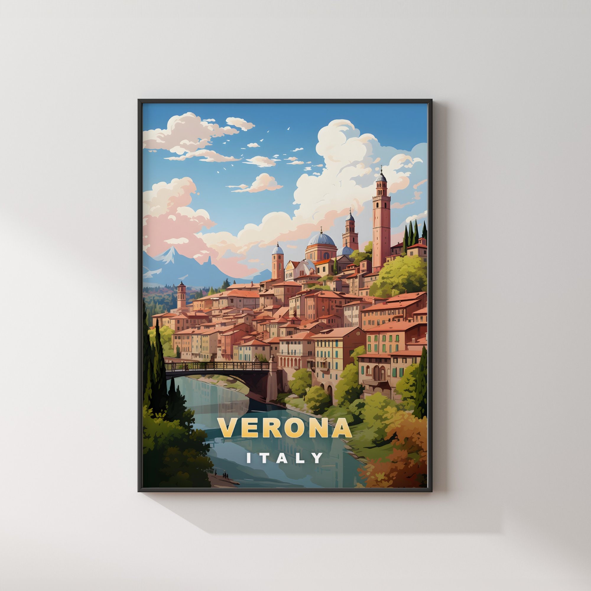 Verona Italy Travel Poster: Retro Europe Wall Art (digital Download) - Etsy  Israel, image size:2000x2000