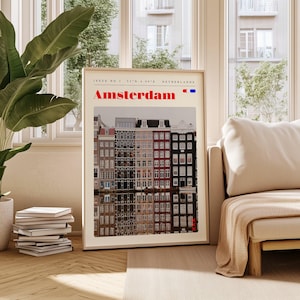 Amsterdam Travel Poster: Retro Netherlands Art Print (Digital Download)