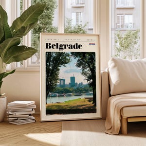 Póster de viaje de Belgrado, impresión digital de Serbia, arte mural moderno, decoración de pared imprimible, ciudades antiguas, descarga digital, arte