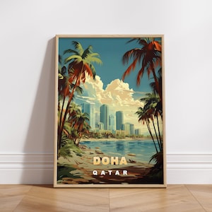 Doha Travel Poster, Qatar Digital Print, Retro Wall Art, Printable Wall Decor, Vintage Middle East Cities, Digital Download, Art Decoration