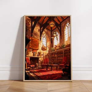 Brave House Common Room - Wizard poster, digitale galerij muurprint, afdrukbare kunst, pottenbakkerskunst, magische school