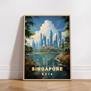 Cartel de viaje de Singapur, impresión digital, arte de pared retro, decoración de pared imprimible, ciudades vintage de Asia, descarga digital, decoración de arte