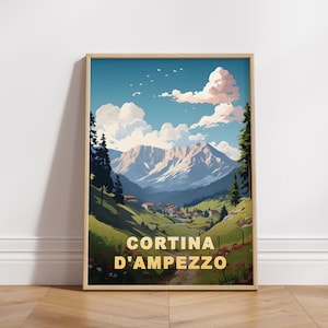 Cortina D&#39;Ampezzo Travel Poster, Italy Digital Print, Retro Wall Art, Printable Wall Decor, Vintage Asia Cities, Digital Download, Art