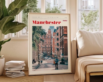 Manchester UK Travel Poster: Retro City Wall Art (Digital Download)