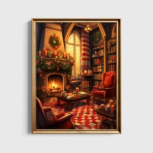 Brave House Common Room during Christmas, Potter Poster, Printable Download, Wizard Fan Gift, Digital Gallery Wall Print, Harry Poster, Home