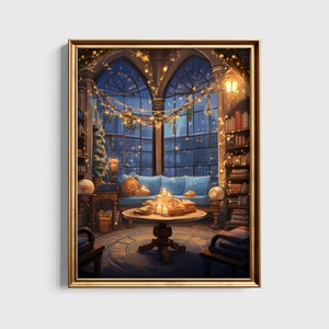 Wise House Common Room during Christmas, Potter Poster, Printable Download, Wizard Fan Gift, Digital Gallery Wall Print, Harry Poster, Home
