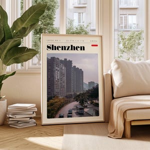 Shenzhen Travel Poster, China Digital Print, Modern Wall Art, Printable Wall Decor, Vintage Cities, Digital Download, Art
