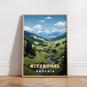 Kitzbuhel Austria Travel Poster: Retro Ski Town Art (Digital Download)