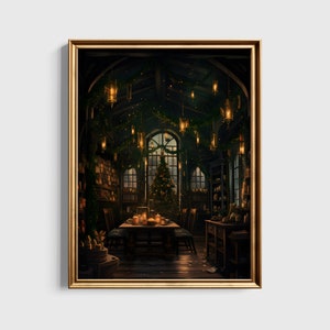 Serpent Common Room during Christmas, Potter Poster, Printable Download, Wizard Fan Gift, Digital Gallery Wall Print, Harry Poster, Home