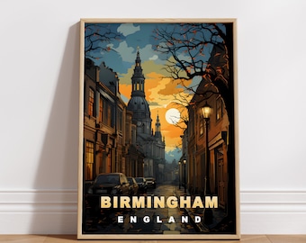 Poster di viaggio di Birmingham, Inghilterra: arte murale retrò dell'Europa (download digitale)