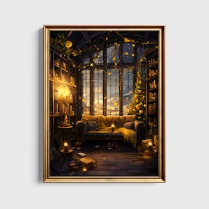 Loyal House Common Room during Christmas, Potter Poster, Printable Download, Wizard Fan Gift, Digital Gallery Wall Print, Harry Poster, Home