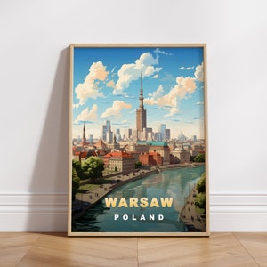 Cartel de viaje de Varsovia, Impresión digital de Polonia, Arte de pared retro, Decoración de pared imprimible, Ciudades de Europa vintage, Descarga digital, Decoración de arte