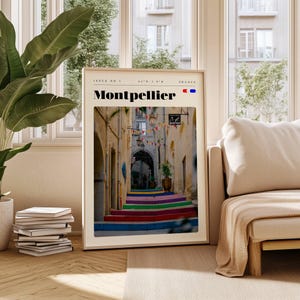 Affiche de voyage Montpellier, France impression numérique, art mural moderne, décoration murale imprimable, villes vintage, téléchargement numérique, art