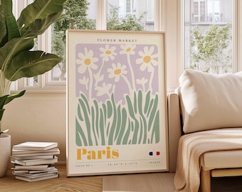 Paris Flower Market, France Floral Art, Modern Wall Art, Printable Botanical Illustration, Digital Download