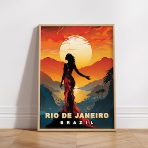 Rio de Janeiro Travel Poster, Brazil Digital Print, Retro Wall Art, Printable Wall Decor, Vintage South America Cities, Digital Download