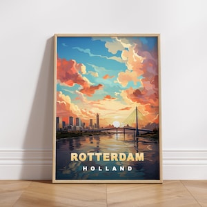 Rotterdam Travel Poster: Retro Skyline Art Print (Digital Download)