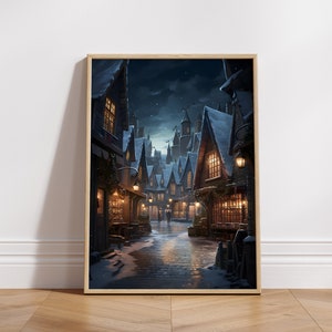 Magical Village Snow - Wizard Poster, Digital Gallery Wall Print, Printable Art, Potter Art, Magical School