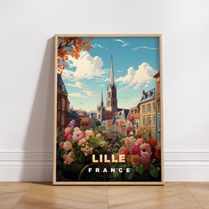 Affiche de voyage Lille, impression numérique France, art mural rétro, décoration murale imprimable, villes européennes vintage, téléchargement numérique, décoration artistique