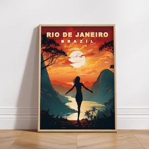 Rio de Janiero Travel Poster, Brazil Digital Print, Retro Wall Art, Printable Wall Decor, Vintage South America Cities, Digital Download