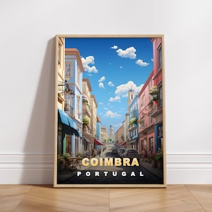 Coimbra Travel Poster, Portugal Digital Print, Retro Wall Art, Printable Wall Decor, Vintage Europe Cities, Digital Download, Art Decoration