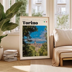 Póster de viaje de Turín, impresión digital de Italia, arte de pared moderno, decoración de pared imprimible, ciudades antiguas, descarga digital, arte