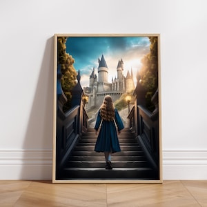 Magical School Print: Girl Walking to Wizard Castle (Digital Download)