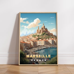 Marseille Travel Poster, France Digital Print, Retro Wall Art, Printable Wall Decor, Vintage Europe Cities, Digital Download, Art Decoration