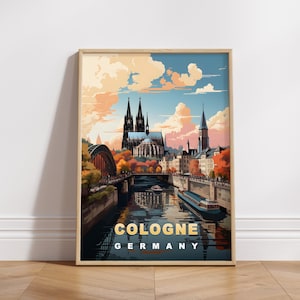 Köln Reise Poster, Deutschland Digitaldruck, Retro Wandkunst, druckbare Wanddekor, Vintage Europa Städte, digitaler Download, Kunstdekoration