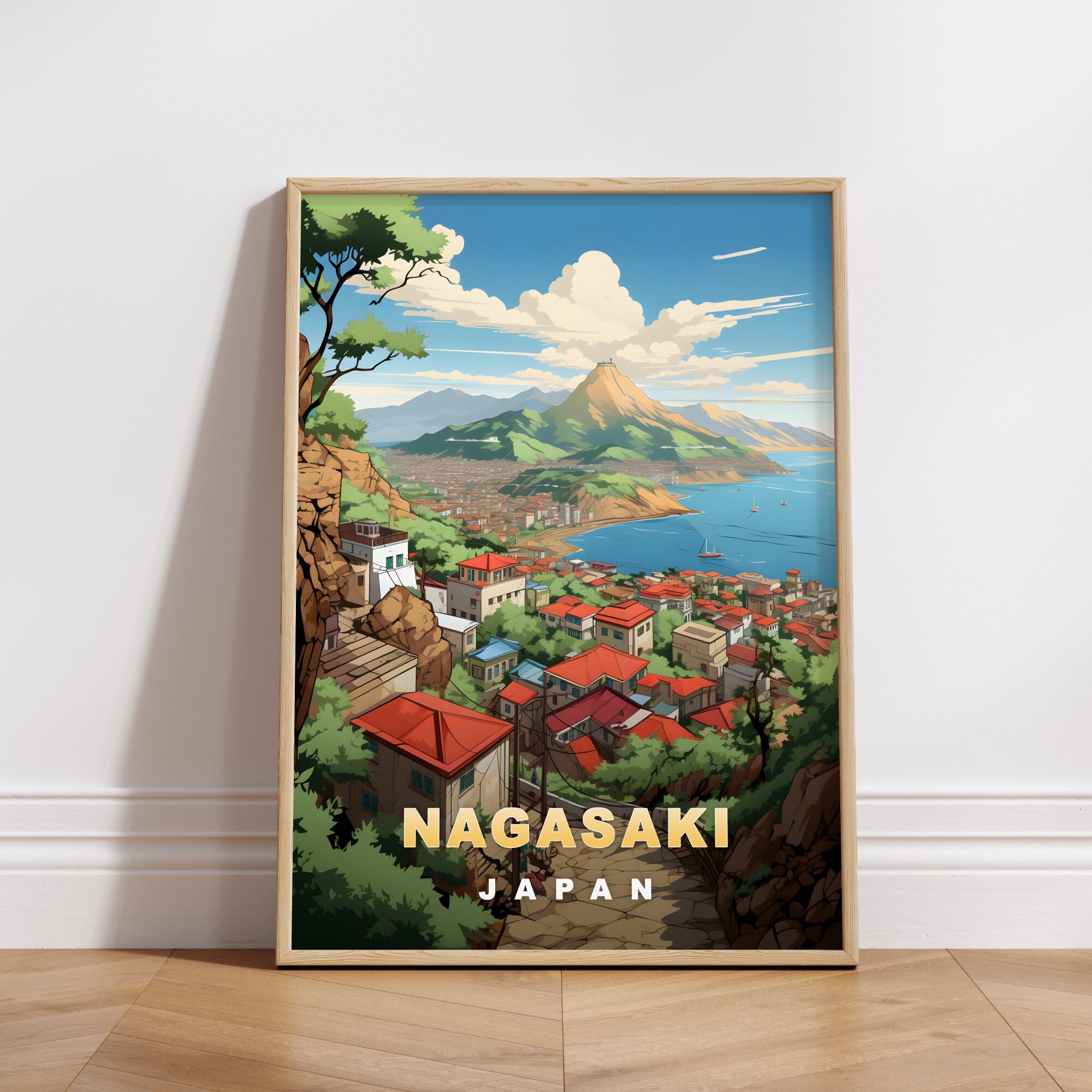 Nagasaki Travel Poster: Retro Japan Wall Art (digital Download) - Etsy