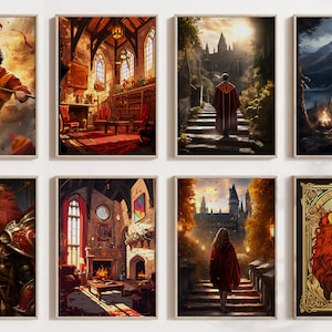 Brave House Poster Bundle - 8 Wizard Poster, Digital Gallery Wall Print, Printable Art, Potter Art, Magical School