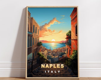 ナポリ イタリア アートプリント：ピザ、ベスビオ、ランドマーク