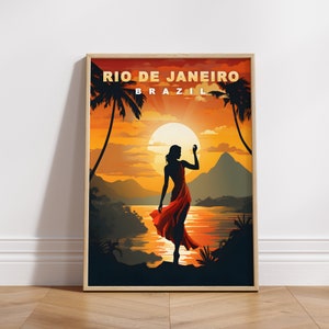 Rio de Janiero Travel Poster, Brazil Digital Print, Retro Wall Art, Printable Wall Decor, Vintage South America Cities, Digital Download