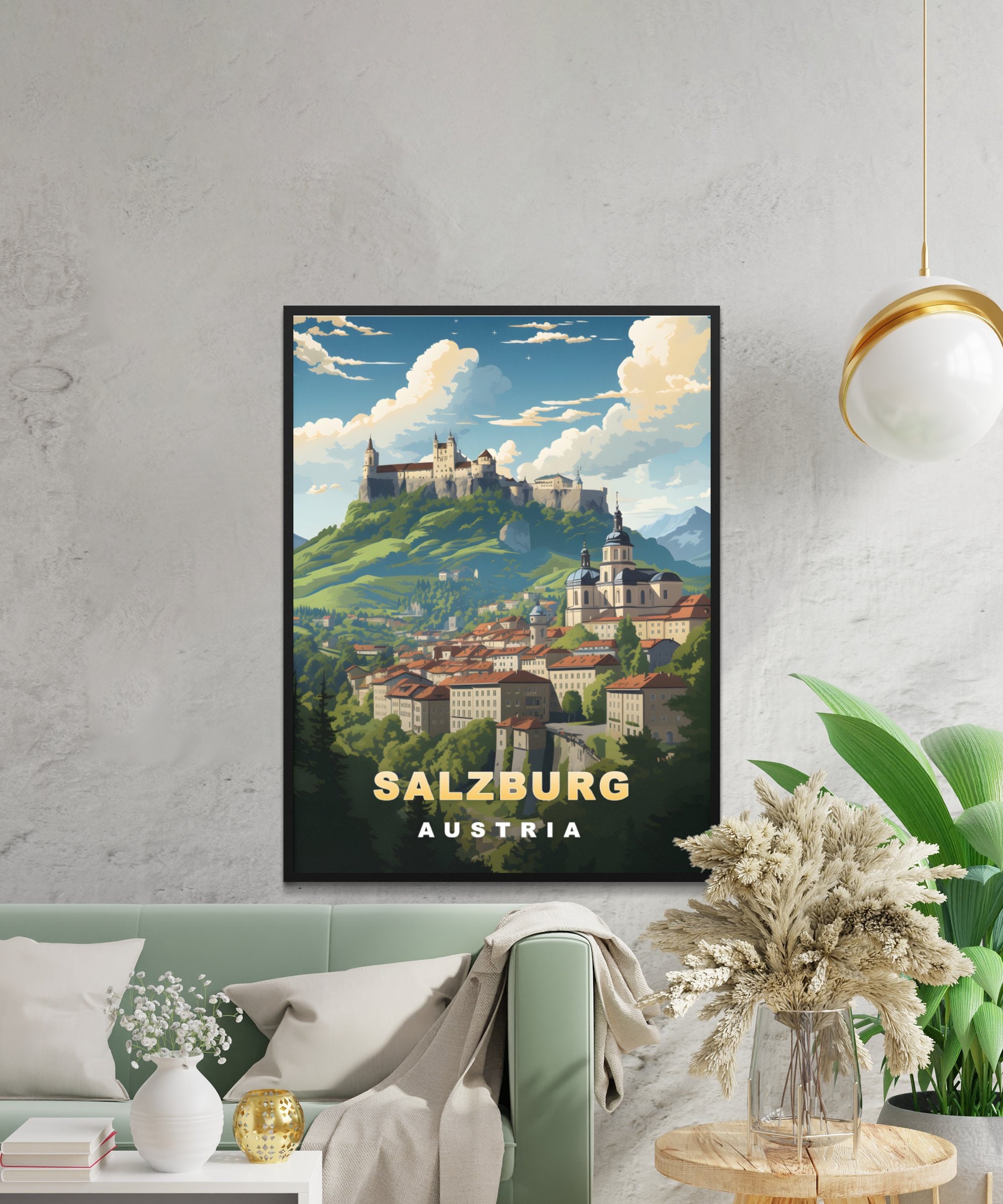 Salzburg Travel Poster, Austria Digital Print, Retro Wall Art