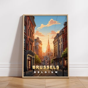 Poster de voyage de Bruxelles, impression numérique Belgique, art mural rétro, décoration murale imprimable, villes européennes vintage, téléchargement numérique, décoration artistique