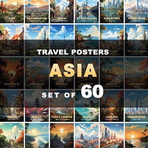 60 Asian Travel Posters: Retro Asia Cities Wall Art (Digital Download)