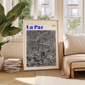 La Paz Bolivia Travel Poster: Retro City Wall Art (Digital Download)