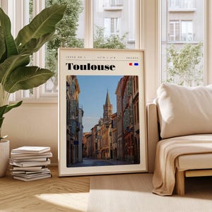 Poster de voyage Toulouse, France impression numérique, art mural moderne, décoration murale imprimable, villes vintage, téléchargement numérique, art