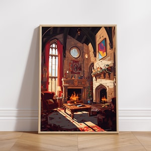Brave House Common Room - Wizard poster, digitale galerij muurprint, afdrukbare kunst, pottenbakkerskunst, magische school