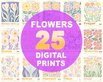 Flower Market Prints: 25 Modern Floral Wall Art (Digital Download)