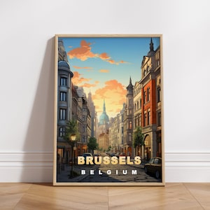 Poster de voyage de Bruxelles, impression numérique Belgique, art mural rétro, décoration murale imprimable, villes européennes vintage, téléchargement numérique, décoration artistique