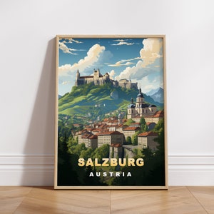 Salzburg Travel Poster, Austria Digital Print, Retro Wall Art, Printable Wall Decor, Vintage Europe Cities, Digital Download, Art Decoration