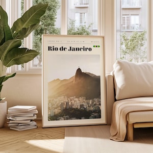 Póster de viaje de Río de Janeiro, impresión digital de Brasil, arte mural moderno, decoración de pared imprimible, ciudades antiguas, descarga digital, arte
