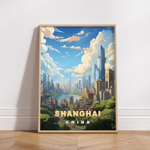 Cartel de viaje de Shanghai, impresión digital de China, arte de pared retro, decoración de pared imprimible, ciudades asiáticas vintage, descarga digital, decoración de arte