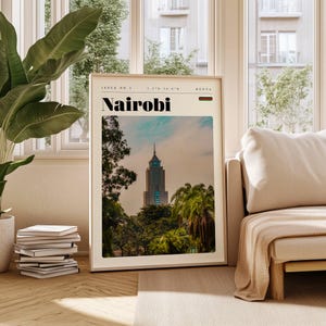 Affiche de voyage à Nairobi, impression numérique Kenya, art mural moderne, décoration murale imprimable, villes vintage, téléchargement numérique, art
