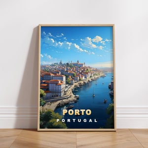 Porto Travel Poster, Portugal Digital Print, Retro Wall Art, Printable Wall Decor, Vintage Europe Cities, Digital Download, Art Decoration