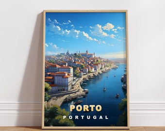 Porto Travel Poster, Portugal Digital Print, Retro Wall Art, Printable Wall Decor, Vintage Europe Cities, Digital Download, Art Decoration