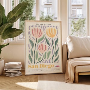 San Diego Flower Market Art Print: Modern Floral Illustration (Digital Download)