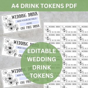 Fichas editables para bebidas de boda, vales para bebidas de boda, fichas personalizables para barra de boda, vales personalizados para bebidas gratis, vales para bebidas imprimibles