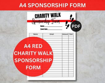 Charity Walk Printable Sponsorship Form, Sponsorship Form, Fundraising Form, PDF Charity Fundraising Sheet, A4 Printable Sponsorship Form